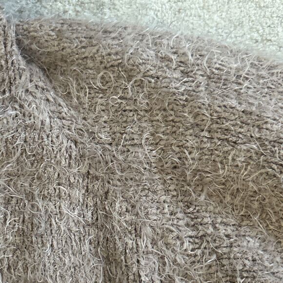 Express Longline Cardigan Sweater Womens Large Tan Eyelash Knit Hooded - Picture 4 of 10